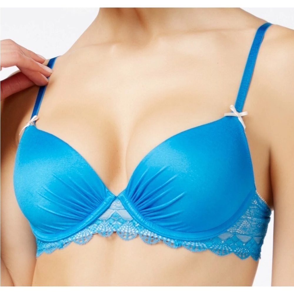 Heidi by Heidi Klum Fit New Geometric Lace Bra Brilliant Blue 36A EUC